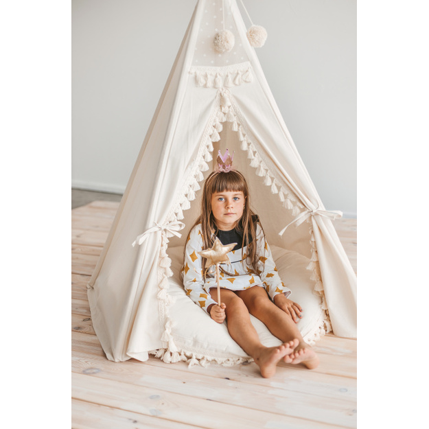 MINI CAMP grindų pagalvė | pieno TASSELS