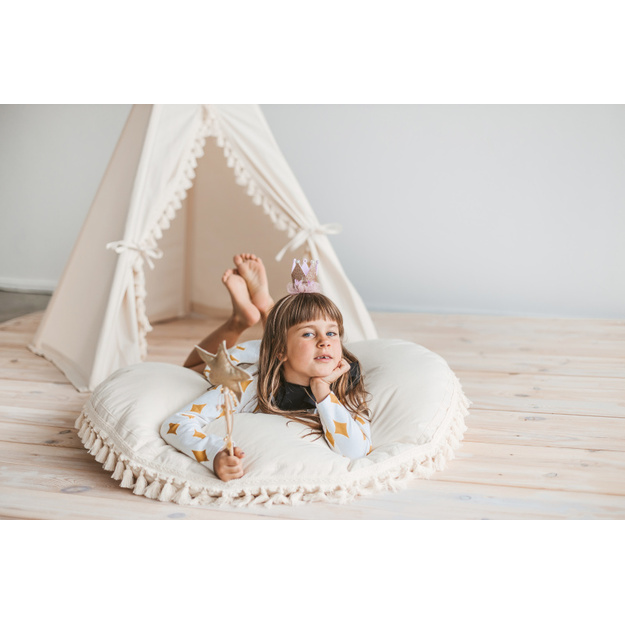 MINI CAMP grindų pagalvė | pieno TASSELS