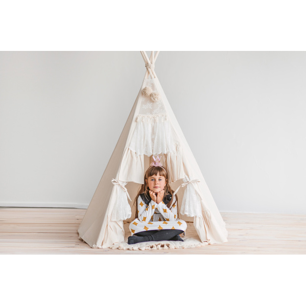 MINI CAMP palapinė su kilimėliu | natūrali balta BOHO