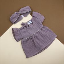 MINIKANE lėlės suknelė ir galvajuostė, lilas