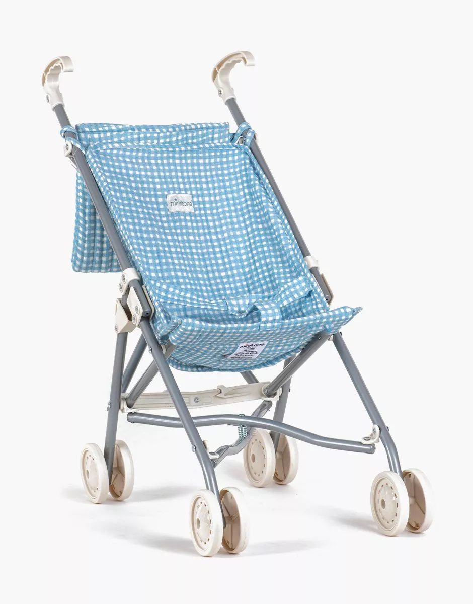 MINIKANE lėlės vežimėlis su krepšeliu | Blue gingham